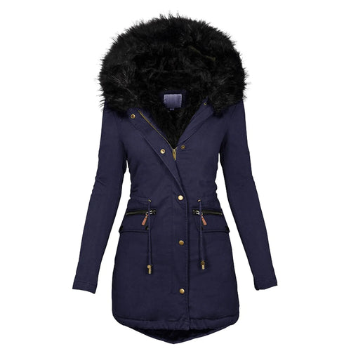 Women Winter Long Jacket Casual Thick Warm Faux Fur Plush Hooded Fur