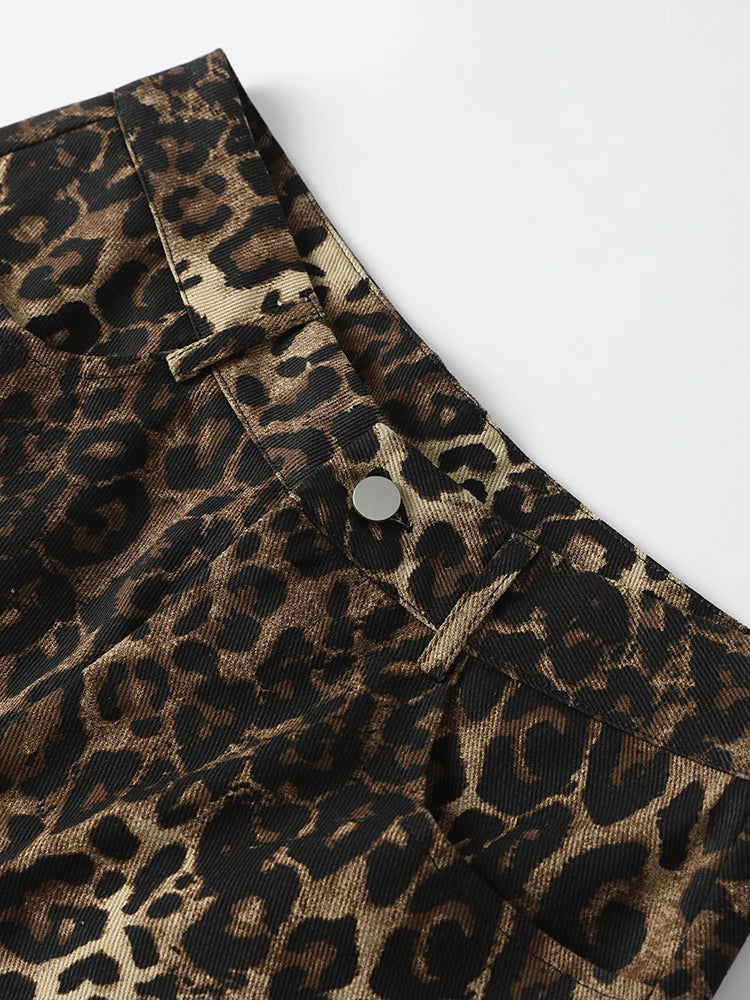 Leopard Print Jeans Women Fashion High Waist Casual Loose Trousers Female 2024 Spring All-match Streetwear Pants