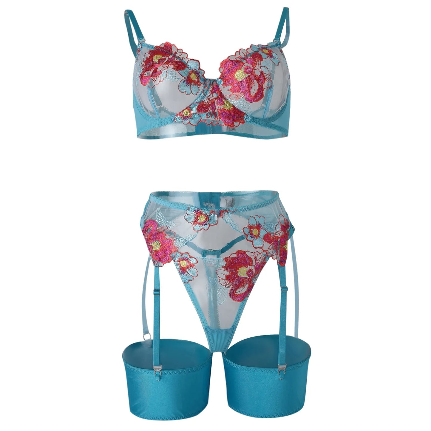 Women'S Embroidery Lingerie Set Tulle See-Through Back Buckle Slimming Backless Underwear Amazing Ultra-Thin 2 Pieces Bra