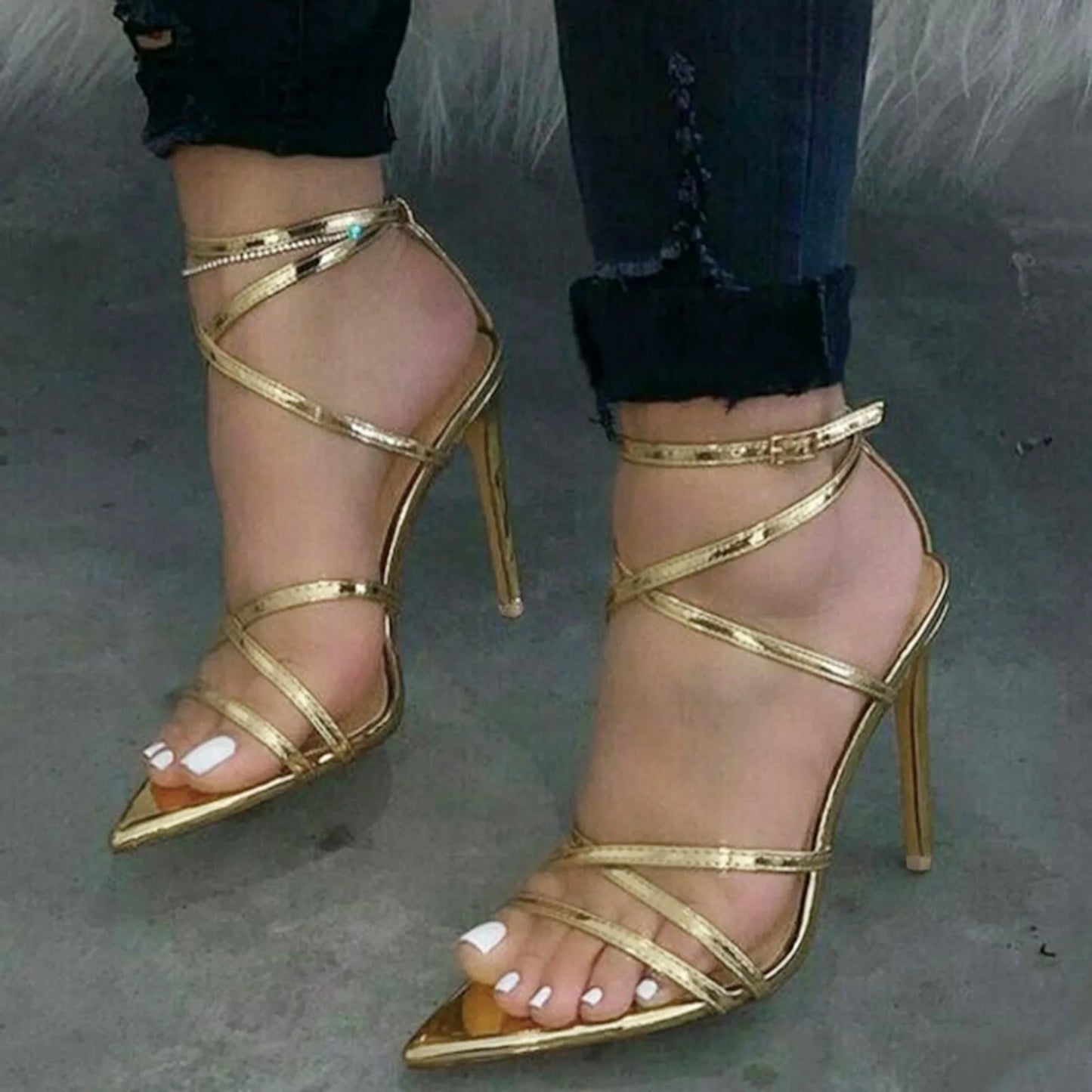 Women High Heels Fashion High Heels Breathable Lace Up Shoes Casual Sandals Stiletto Heels босоножки