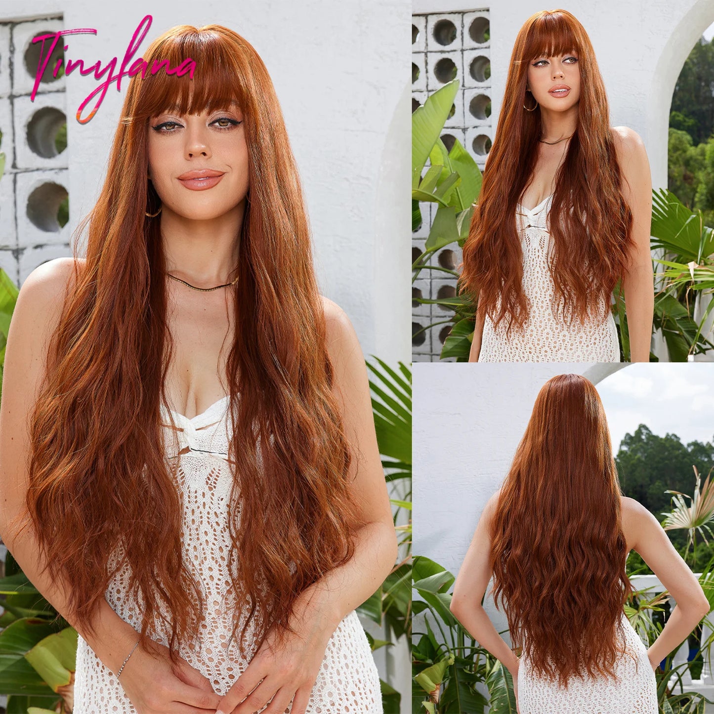 Super Long Black Wavy Synthetic Wigs with Bangs