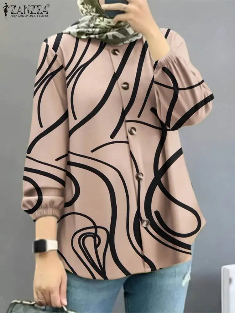 Vintage Printed Blouse Long Sleeve