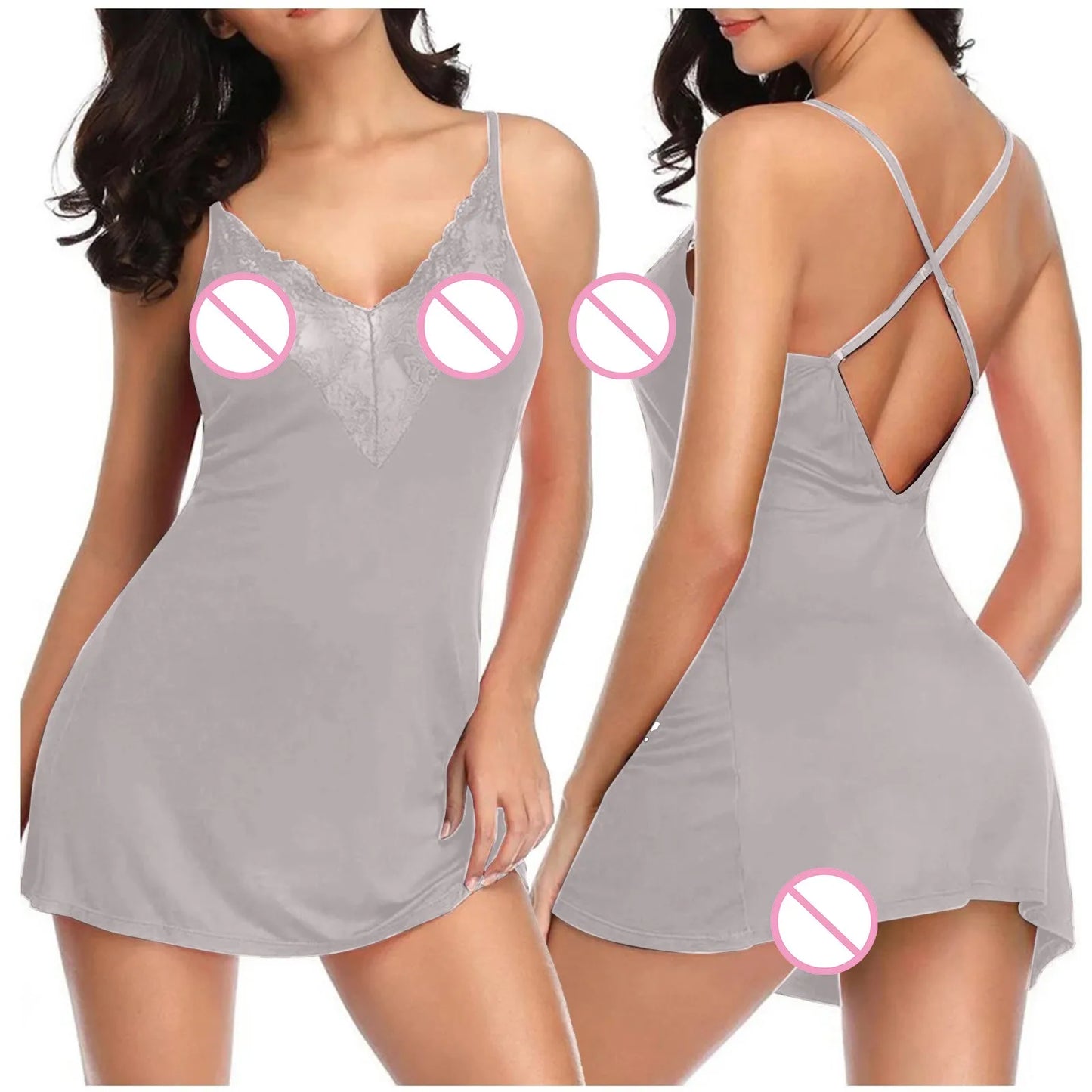 Sexy Sheer Lace Backless Lingerie Cute Feminine Strappy Nightdress women's underwear set