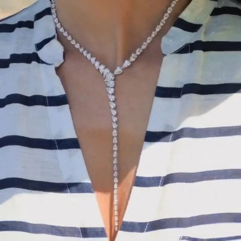 Stonefans Water Drop Zircon Necklace Luxury Choker Jewelry for Women Statement Y Lariat Necklace Charm Collar Accessories Gift