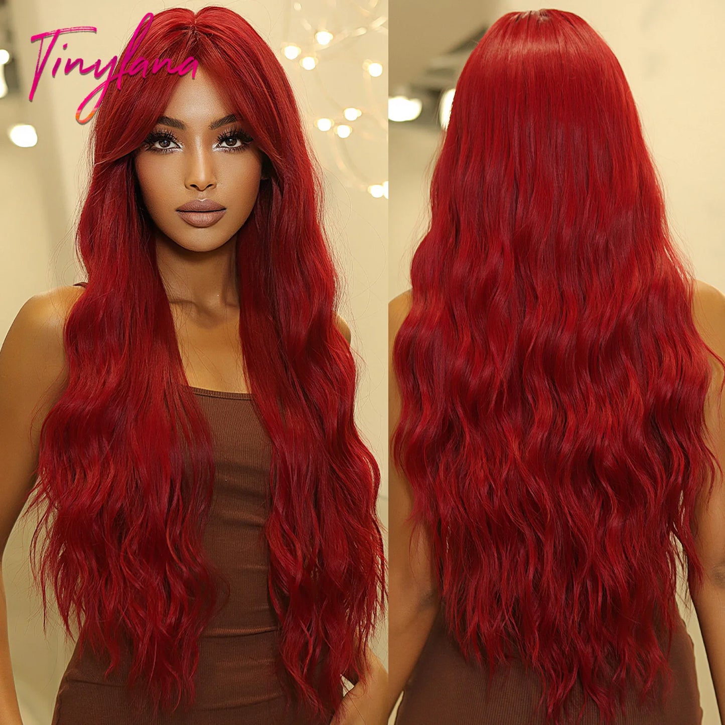Super Long Black Wavy Synthetic Wigs with Bangs