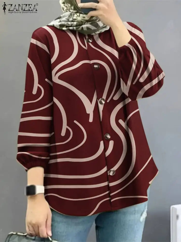 Vintage Printed Blouse Long Sleeve
