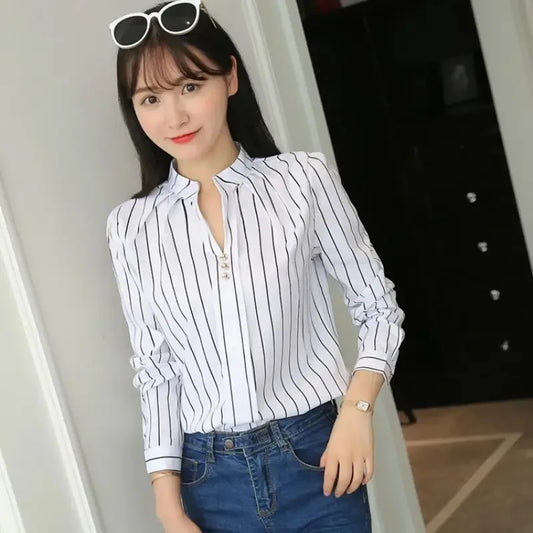 Stripe Print Casual Long Sleeve Blouse