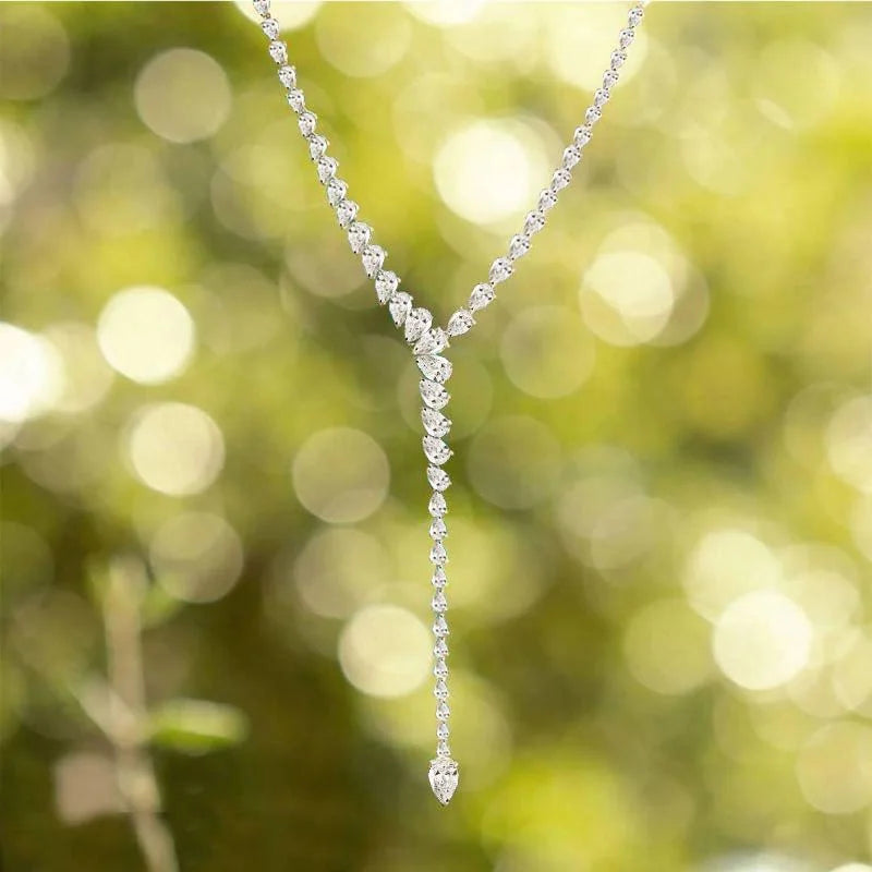 Stonefans Water Drop Zircon Necklace Luxury Choker Jewelry for Women Statement Y Lariat Necklace Charm Collar Accessories Gift