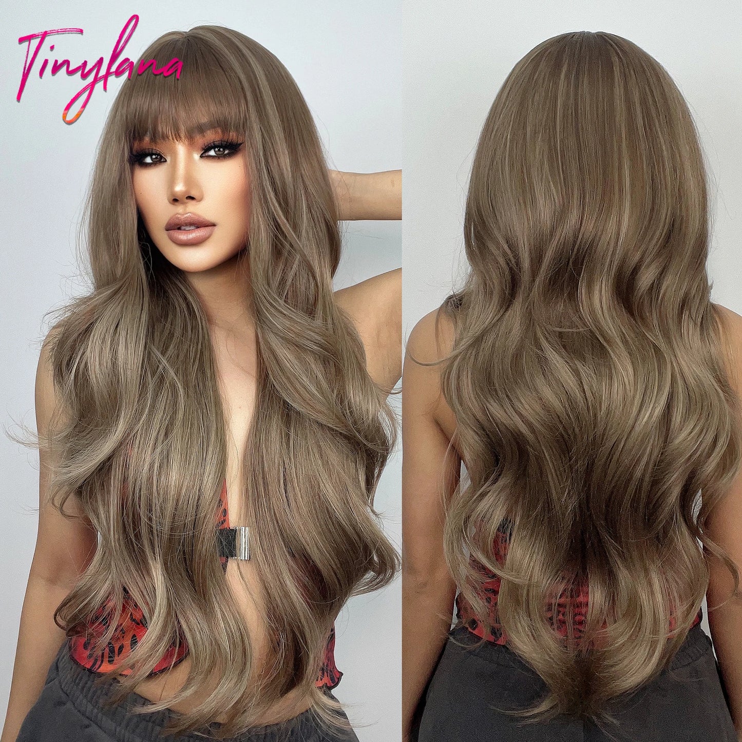 Super Long Black Wavy Synthetic Wigs with Bangs
