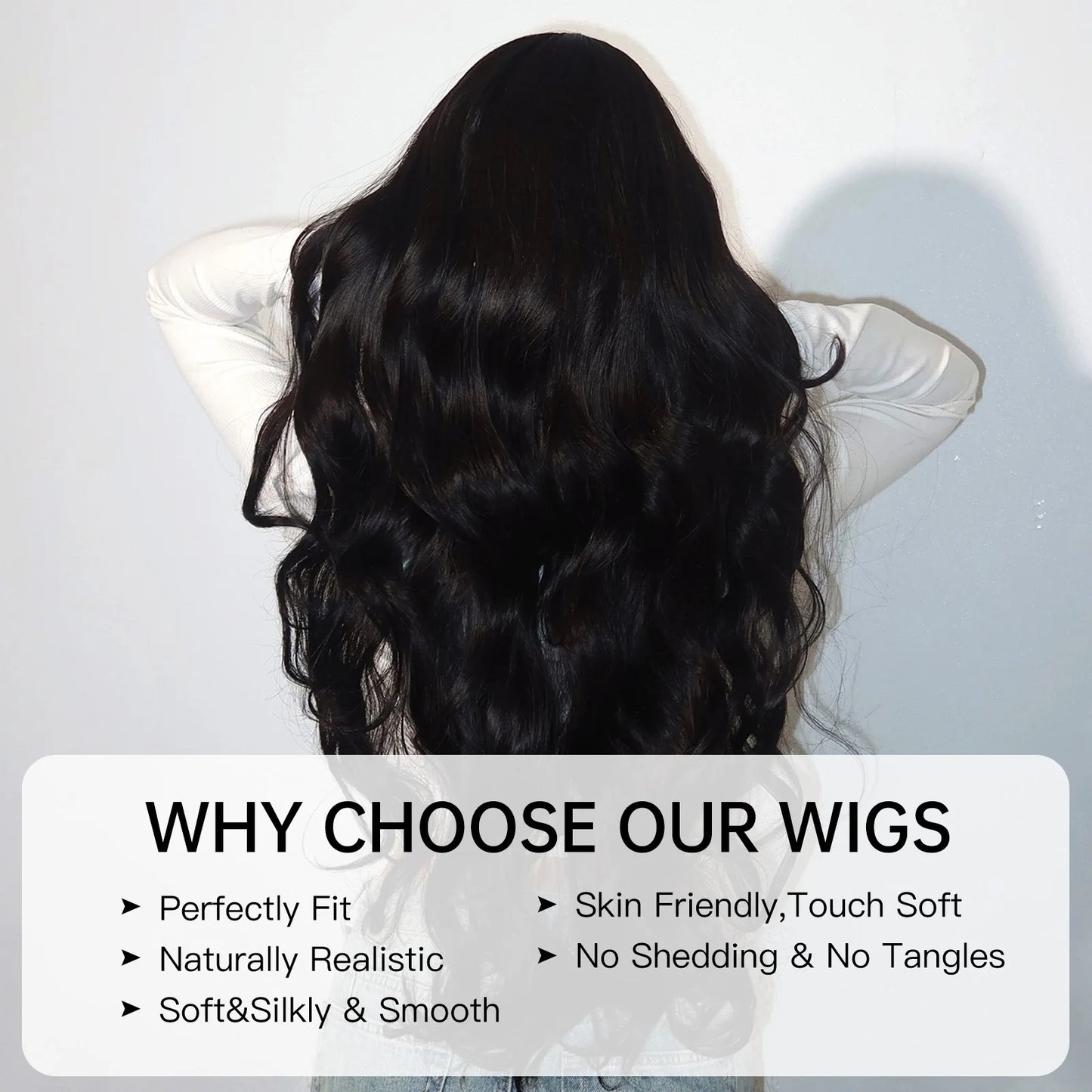 Super Long Black Wavy Synthetic Wigs with Bangs