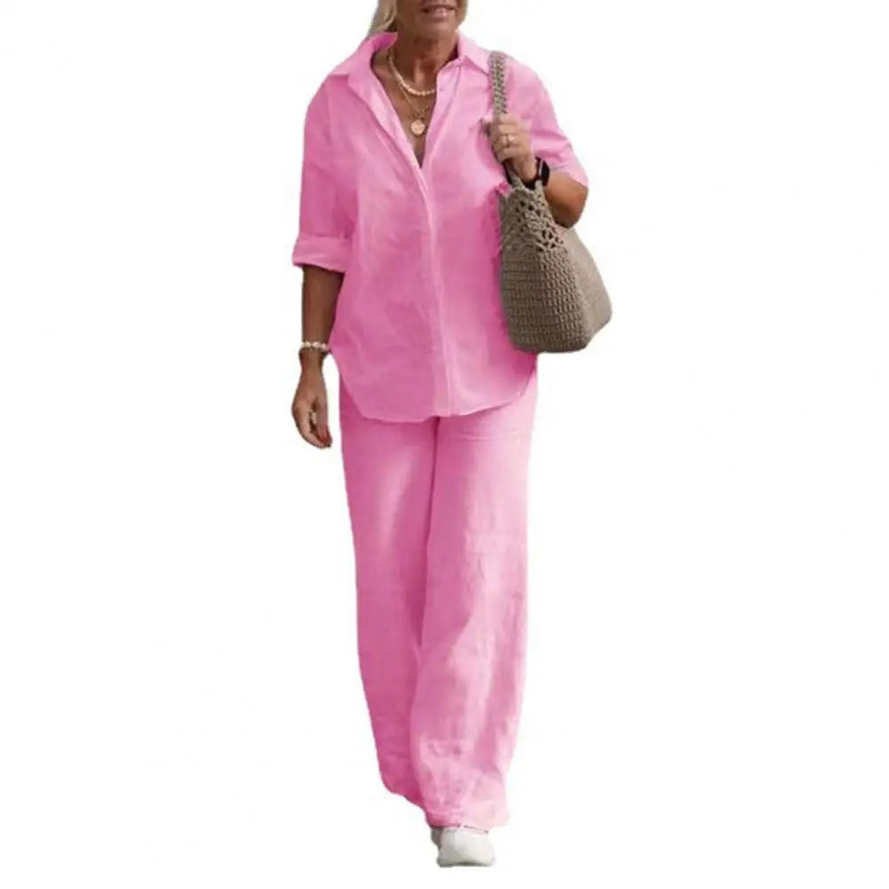 Linen Lapel Shirt Two Pieces Set