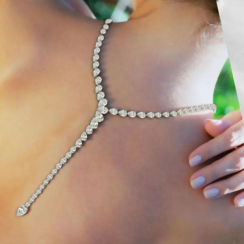 Stonefans Water Drop Zircon Necklace Luxury Choker Jewelry for Women Statement Y Lariat Necklace Charm Collar Accessories Gift