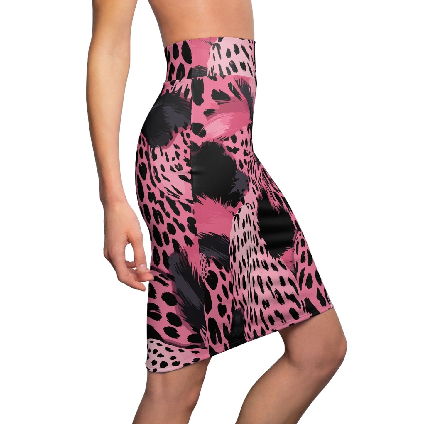 High Waist Womens Pencil Skirt - Contour Stretch - Pink and Black