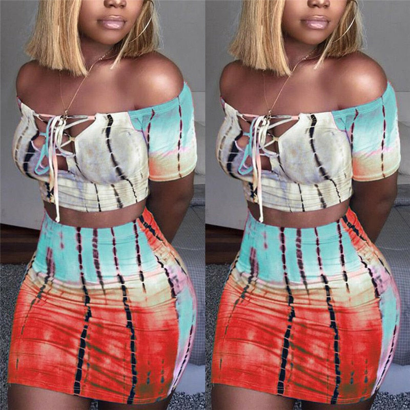 Summer Party Club Off-Shoulder Crop Top and Bodycon Crop Top and Mini Skirt Set