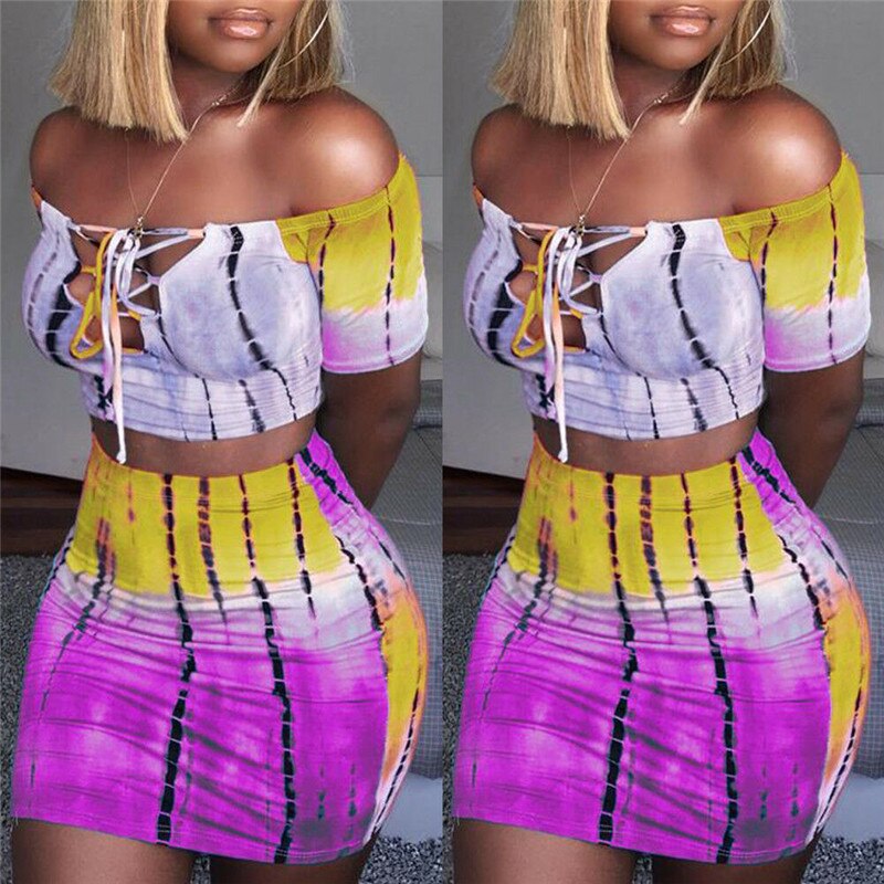 Summer Party Club Off-Shoulder Crop Top and Bodycon Crop Top and Mini Skirt Set