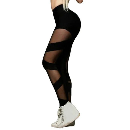 High Waist Leggings Mesh Stitching Cross Sports Pants