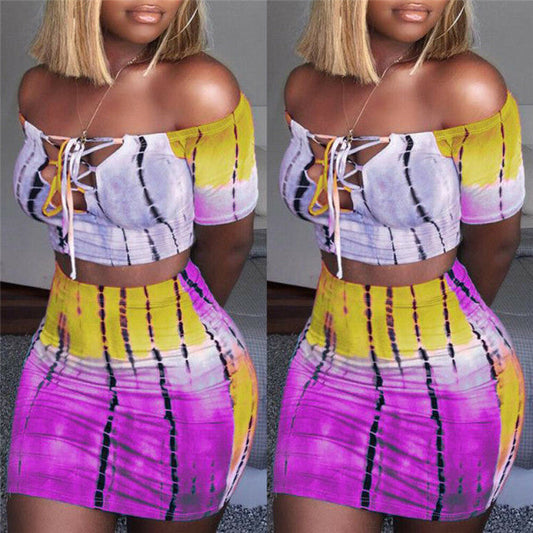 Summer Party Club Off-Shoulder Crop Top and Bodycon Crop Top and Mini Skirt Set