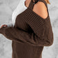 Brown Turtleneck Cold Shoulder Sweater