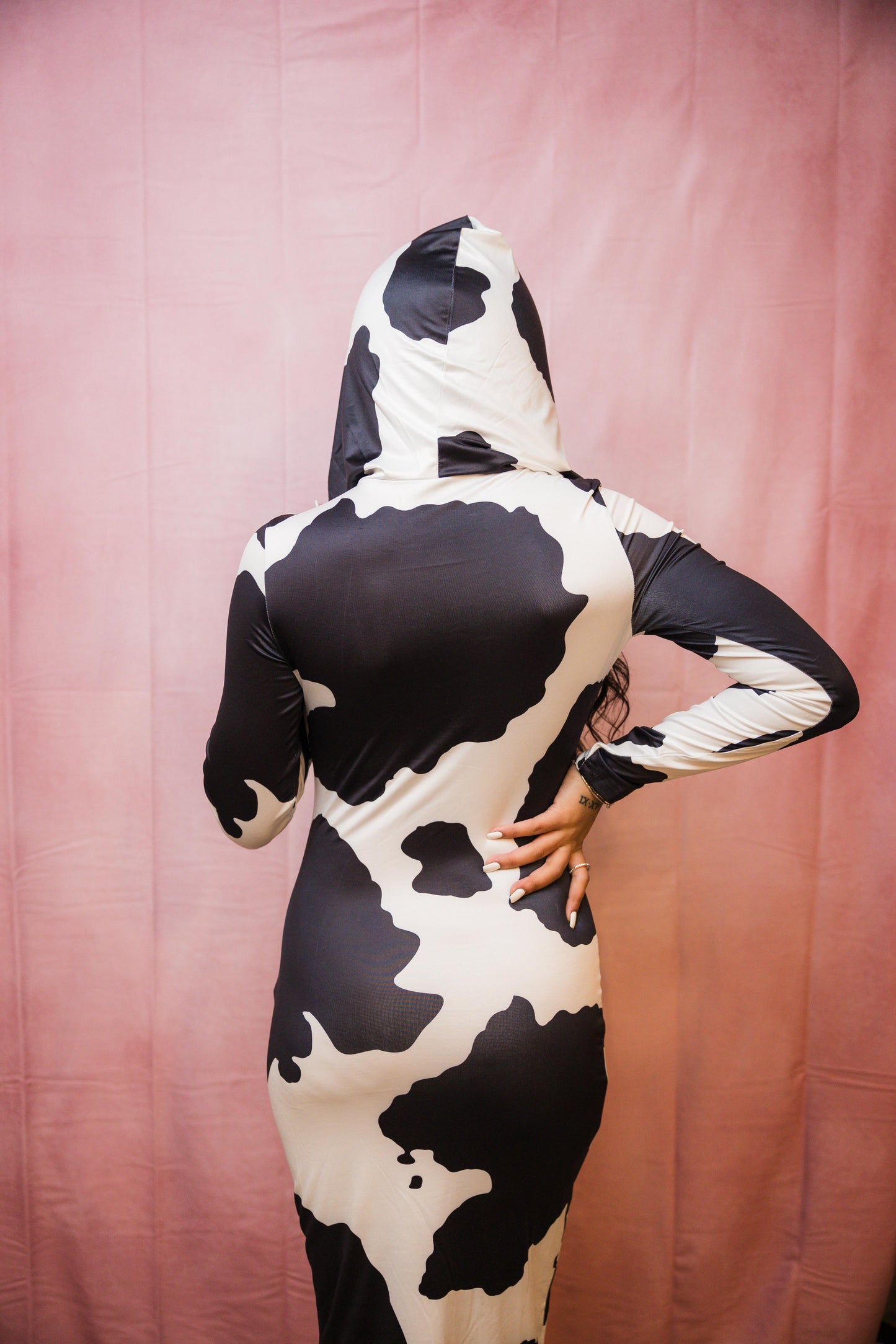 Cow Print Dress Long Sleeve Hooded