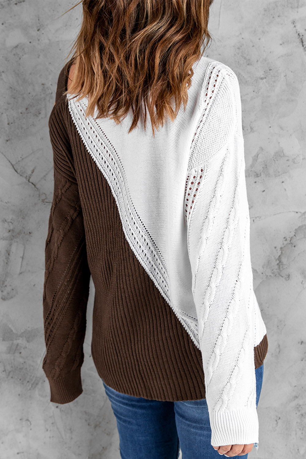 Brown Turtleneck Cold Shoulder Sweater