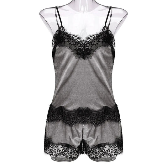 Sexy Lingerie Set Women Nightwear Camisole Bow Shorts V-Neck Tops Velvet Sleepwear Summer Top and Shorts Pijama Mujer