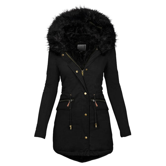 Women Winter Long Jacket Casual Thick Warm Faux Fur Plush Hooded Fur