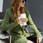 Green Front Pocket and Buttons Closure Cardigan