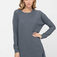 Long Sleeve Waffle Knit Sweater Round Neck Solid Color Pullover Dress