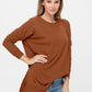 Long Sleeve Waffle Knit Sweater Round Neck Solid Color Pullover Dress