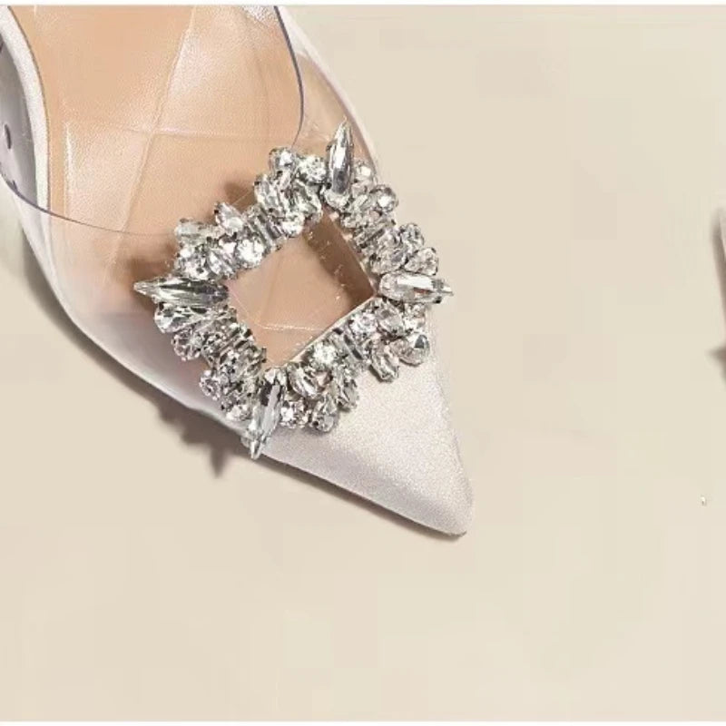 Comfortable Crystal Transparent Solid Color Pointed Toe