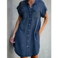 Denim Shirt Dresses Short Sleeve Distressed Jean Dress Button Down Casual Tunic Top