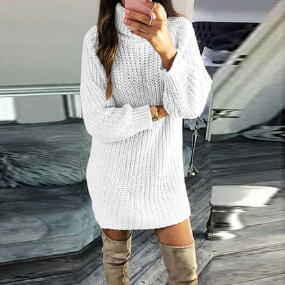 Womens Turtleneck Long Sleeve Pullover Sweater Winter Solid Color Knit Sweater Dress Cute Sweater Women