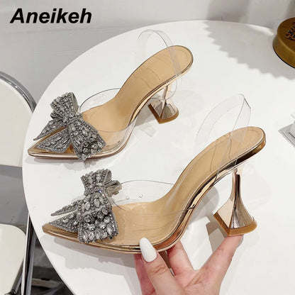 High Heel Ankle Slingbacks Buckle Strap Pointed Toe Butterfly-Knot Decoration Pumps