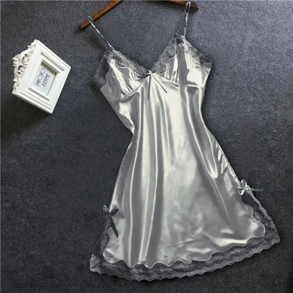 Lace Patchwork Camisola Lingerie Nighty Wedding Silk Dress 2023 Sleep Wear Nightdress Clothes Women Nightgowns Sexy Nightwear