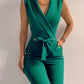 Casual V Neck Jumpsuits Button Lace Up Sleeveless Wide Leg Pants Streetwear Overalls Jumpsuit