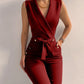 Casual V Neck Jumpsuits Button Lace Up Sleeveless Wide Leg Pants Streetwear Overalls Jumpsuit