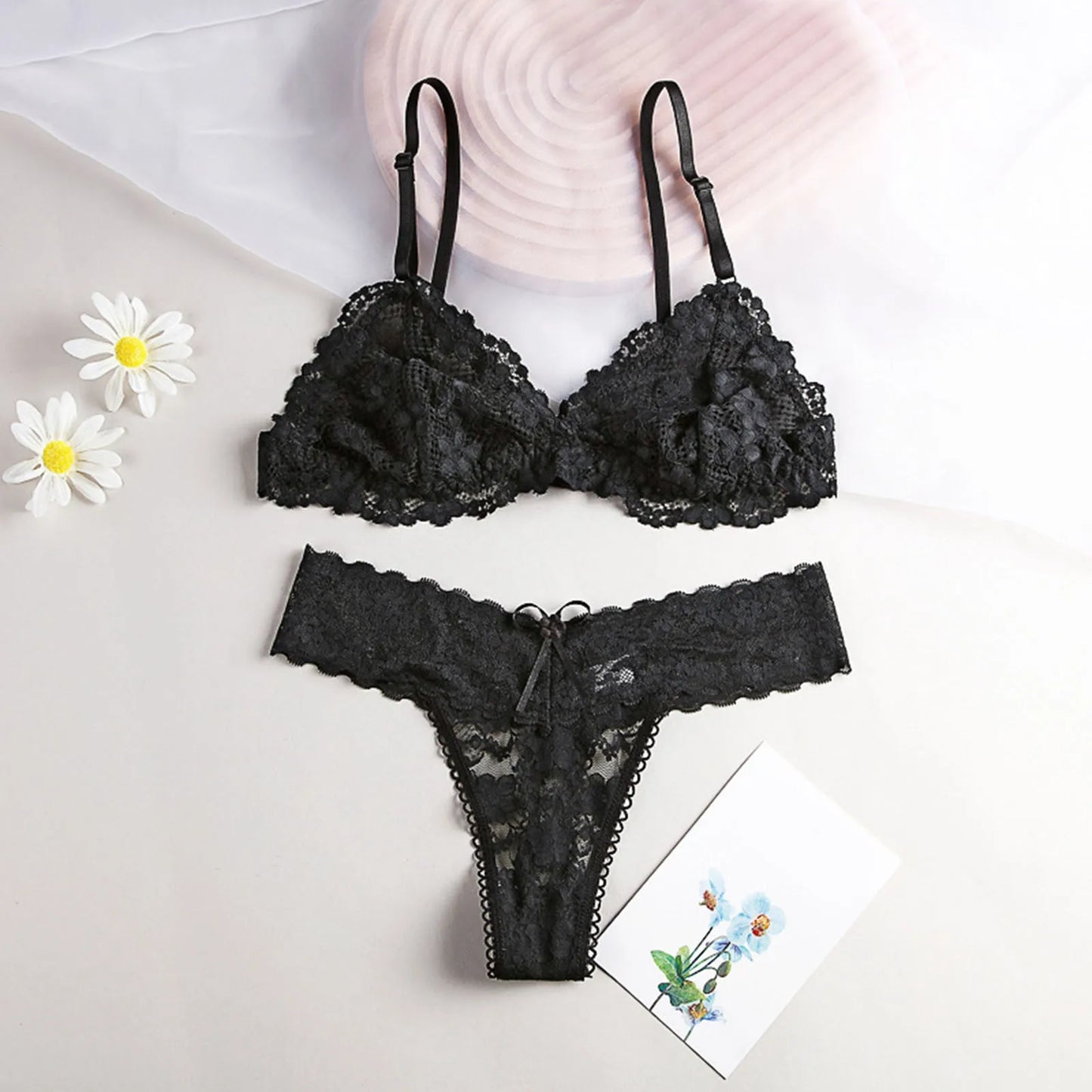 Sexy V Neck Female Comfortable Underwear Floral Lace Lingerie Backless Lanyard Hollow Out Underwear Suit Lenceria Para Damas