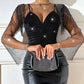 Fishing Net Rhinestone Tops For Women Hot Nightclub Party Long Sleeve Lady Tops Sparkle Sheer See Through Overall Tops