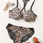2 Piece Lace Underwear Leopard Print Bra Panty Set