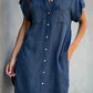 Denim Shirt Dresses Short Sleeve Distressed Jean Dress Button Down Casual Tunic Top