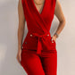 Casual V Neck Jumpsuits Button Lace Up Sleeveless Wide Leg Pants Streetwear Overalls Jumpsuit