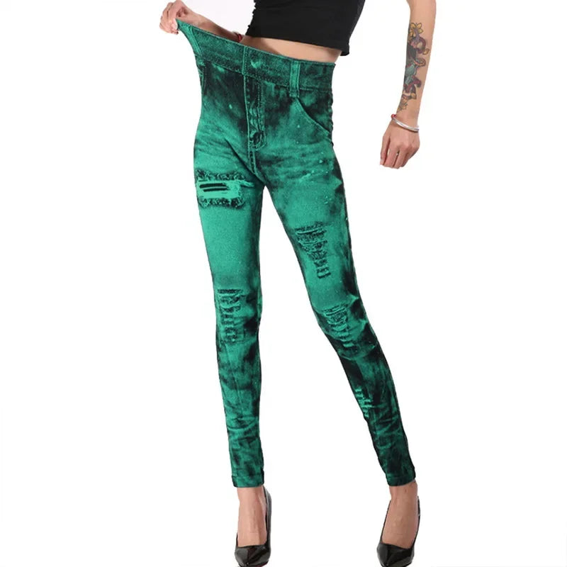 Leggings Imitation Jeans High Waist Pants