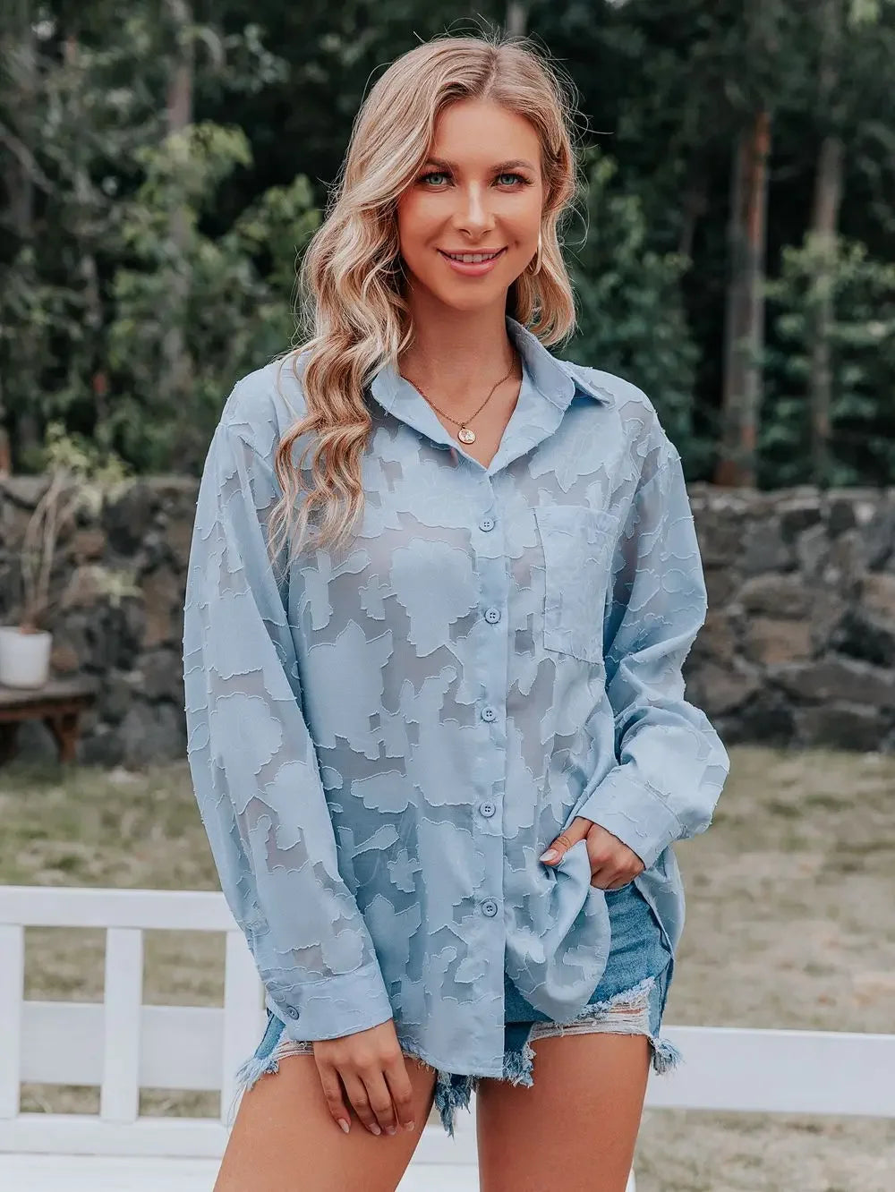 Mesh See Through Long Sleeve White Blouse