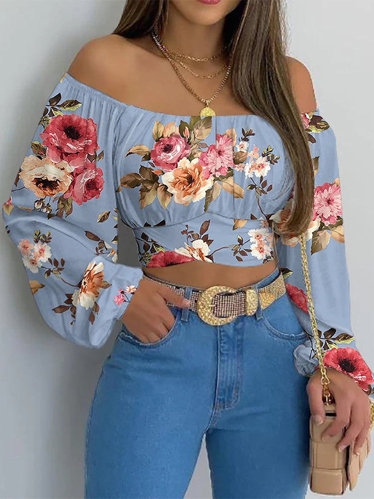 Off Shoulder Printing Blouse