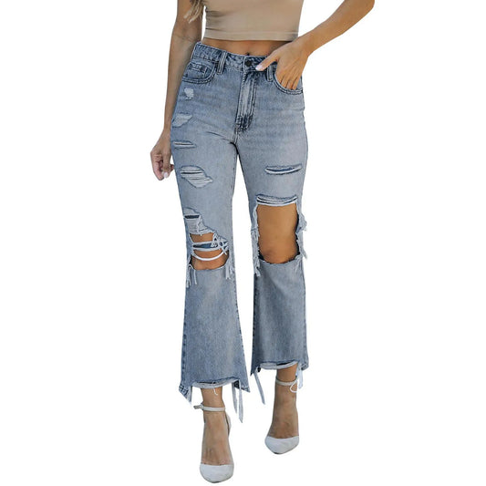 Jeans For Women High Waist Tummy Control Women'S Temperament Fashion Washed Ripped Straight Leg Jeans Ropa Barata