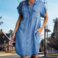 Denim Shirt Dresses Short Sleeve Distressed Jean Dress Button Down Casual Tunic Top