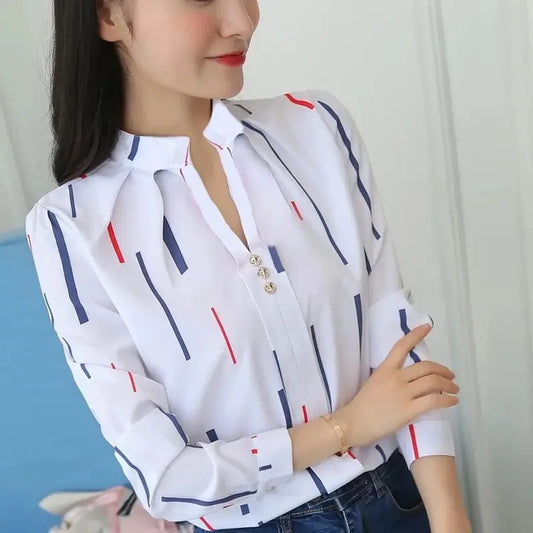 Stripe Print Casual Long Sleeve Blouse