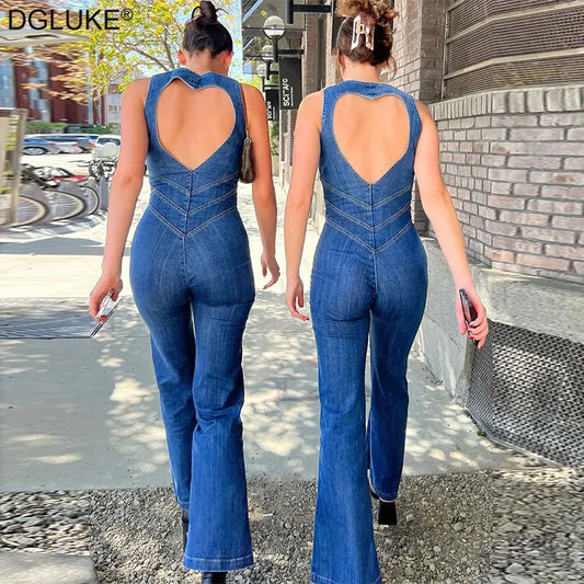 Cut Out Blue Denim Jumpsuit