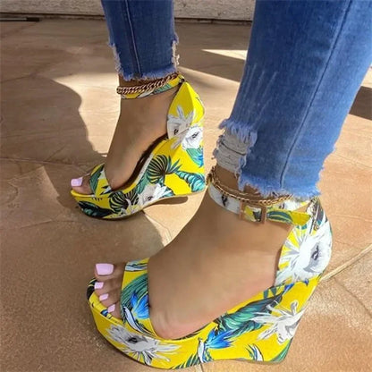 Design Party Women Shoes High Heels Buckle Ankle Strap Flowers Open Toe