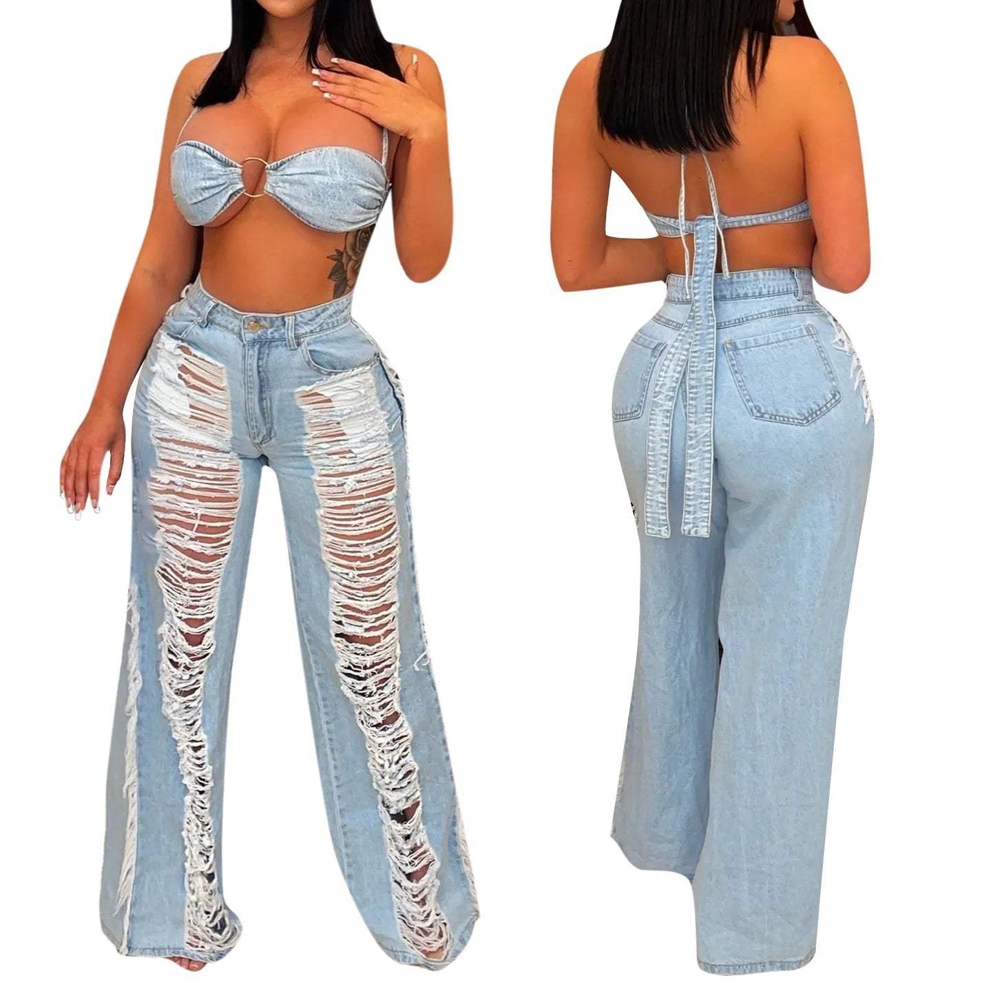 Plus Size Women'S Jeans Casual Denim Ripped Wash Pant Set Denim Harajuku Vintage Y2k Streetwear Pantalones De Mujer